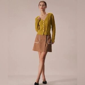 NWT RIHOAS The Khaki Contrast Trim Button Mini Skirt Sz L